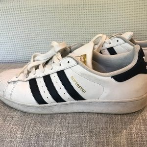 ADIDAS SUPERSTAR -- WHITE WITH NAVY STRIPES
